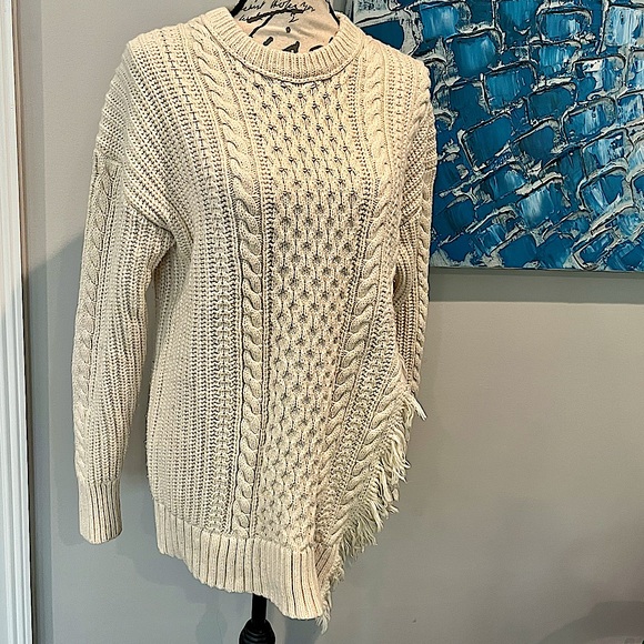 J.Crew Cable Knit Sweater with Side Slit Fringe Detail in Ivory - Picture 14 of 16